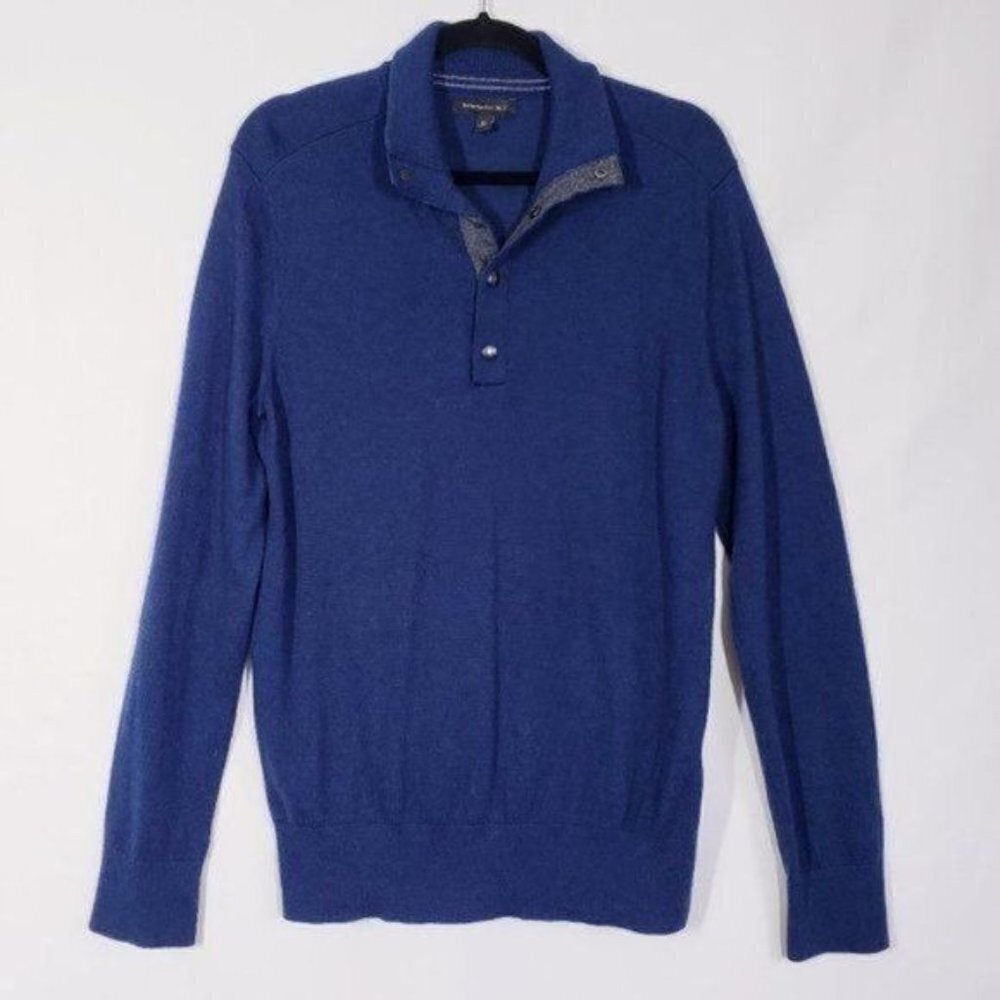 Banana Republic Mens Extra Fine Merino Wool Blend Snap Collared Pullover Sweater